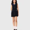 Abito in tweed con dettagli in denim