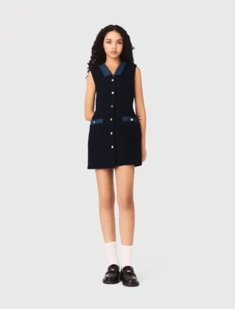 Abito in tweed con dettagli in denim