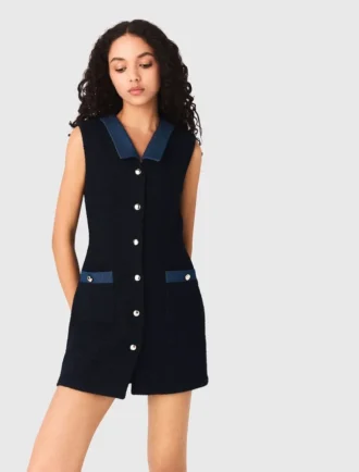 Abito in tweed con dettagli in denim