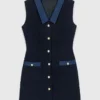 Abito in tweed con dettagli in denim