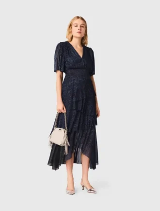 Abito midi con volant metallizzati