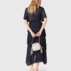 Abito midi con volant metallizzati