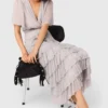 Abito midi con volant metallizzati
