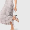 Abito midi con volant metallizzati