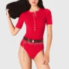 Body a maniche corte in maglia a costine