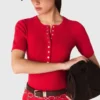 Body a maniche corte in maglia a costine