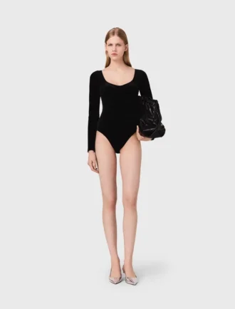 Body in velluto con dettagli a corsetto