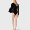 Body in velluto con dettagli a corsetto