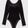 Body in velluto con dettagli a corsetto