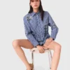 Camicia corta a righe ricamata Camicia corta a righe ricamata