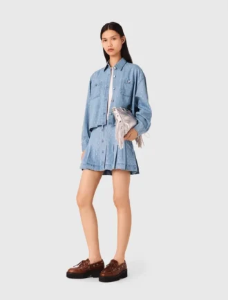Camicia corta in denim con strass