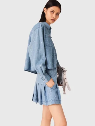 Camicia corta in denim con strass