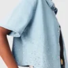 Camicia corta in denim con strass