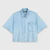 Camicia corta in denim con strass