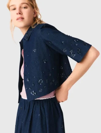 Camicia corta in denim ricamata