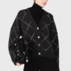 Cardigan a quadri con strass