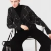 Cardigan a quadri con strass