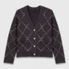 Cardigan a quadri con strass
