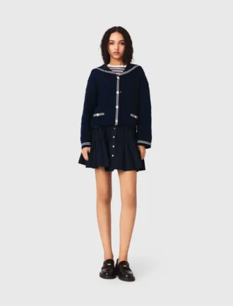 Cardigan con collo a barchetta e lavorazione a trecce