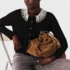 Cardigan con collo decorato con perline rimovibile