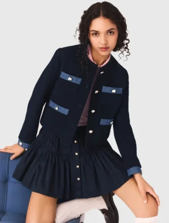 Giacca in tweed con bordi in denim