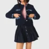 Giacca in tweed con bordi in denim Giacca in tweed con bordi in denim