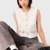 Gilet in tweed con bordi in perline