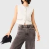 Gilet in tweed con bordi in perline