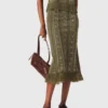 Gonna in maglia con fiori in strass