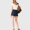 Gonna-pantaloncino in denim ricamato con effetto a strati Gonna-pantaloncino in denim ricamato con effetto a strati