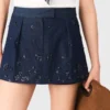 Gonna-pantaloncino in denim ricamato con effetto a strati Gonna-pantaloncino in denim ricamato con effetto a strati
