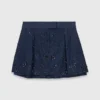 Gonna-pantaloncino in denim ricamato con effetto a strati Gonna-pantaloncino in denim ricamato con effetto a strati