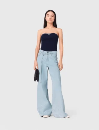 Jeans a gamba larga con strass
