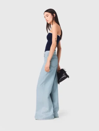 Jeans a gamba larga con strass