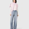 Jeans a gamba larga con strass su tutta la superficie