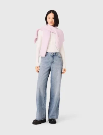 Jeans a gamba larga con strass su tutta la superficie