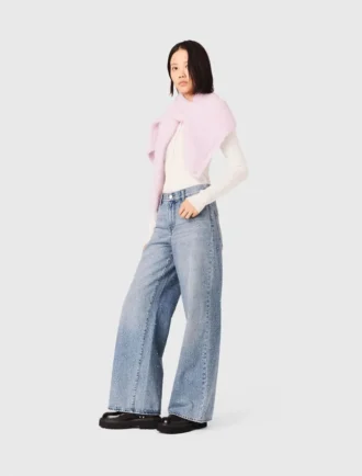 Jeans a gamba larga con strass su tutta la superficie