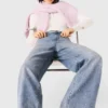 Jeans a gamba larga con strass su tutta la superficie