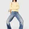 Jeans con cintura a maglie