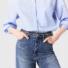 Jeans in denim a gamba larga con borchie Jeans in denim a gamba larga con borchie