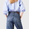Jeans in denim a gamba larga con borchie Jeans in denim a gamba larga con borchie