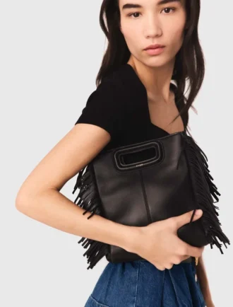 M Bag in pelle liscia con frange
