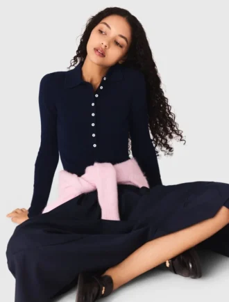 Maglione a collo polo a costine