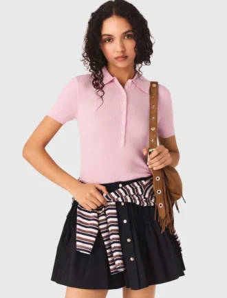 Maglione a collo polo a costine