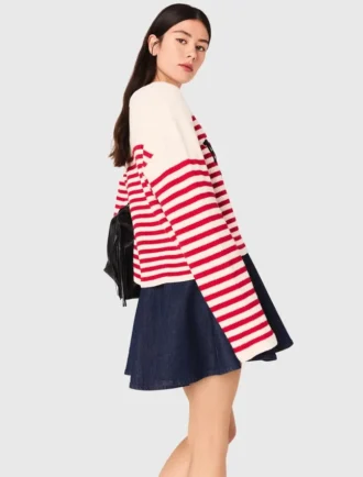 Maglione a righe in maglia a costine