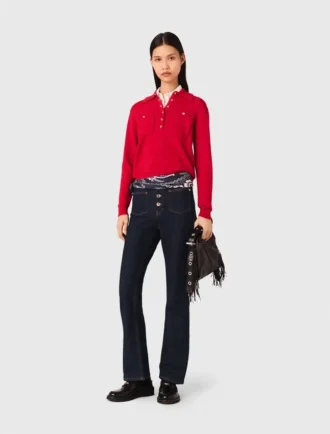 Maglione con collo a polo e ricamo