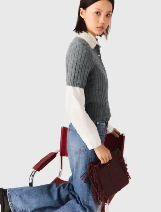 Maglione con collo con perline rimovibile