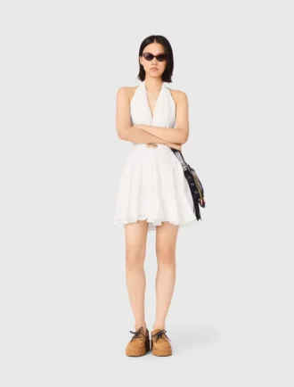 Mini vestito ricamato con schiena scoperta