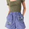 Pantaloncini in cotone a righe ricamati