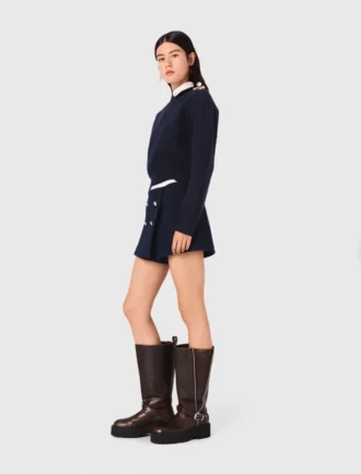 Pantaloncini in tweed con cintura a contrasto